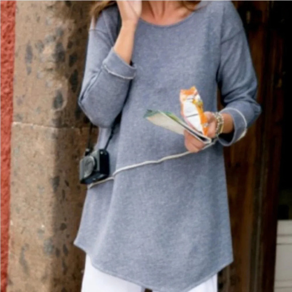 Soft Surroindings Sweater Blue S Cotton Edgy Pullover French Terry - Picture 2 of 7